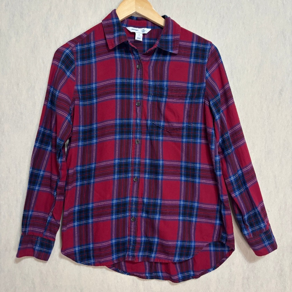 Old Navy The Classic Shirt Red Blue Plaid Flannel Button Down Casual Layering S